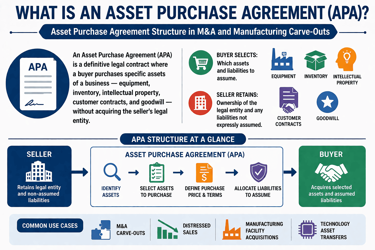 Asset Purchase Agreement structure in M&A and manufacturing carve-outs