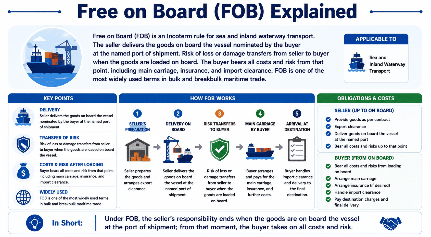 FOB Free on Board shipping Incoterms 2020 infographic