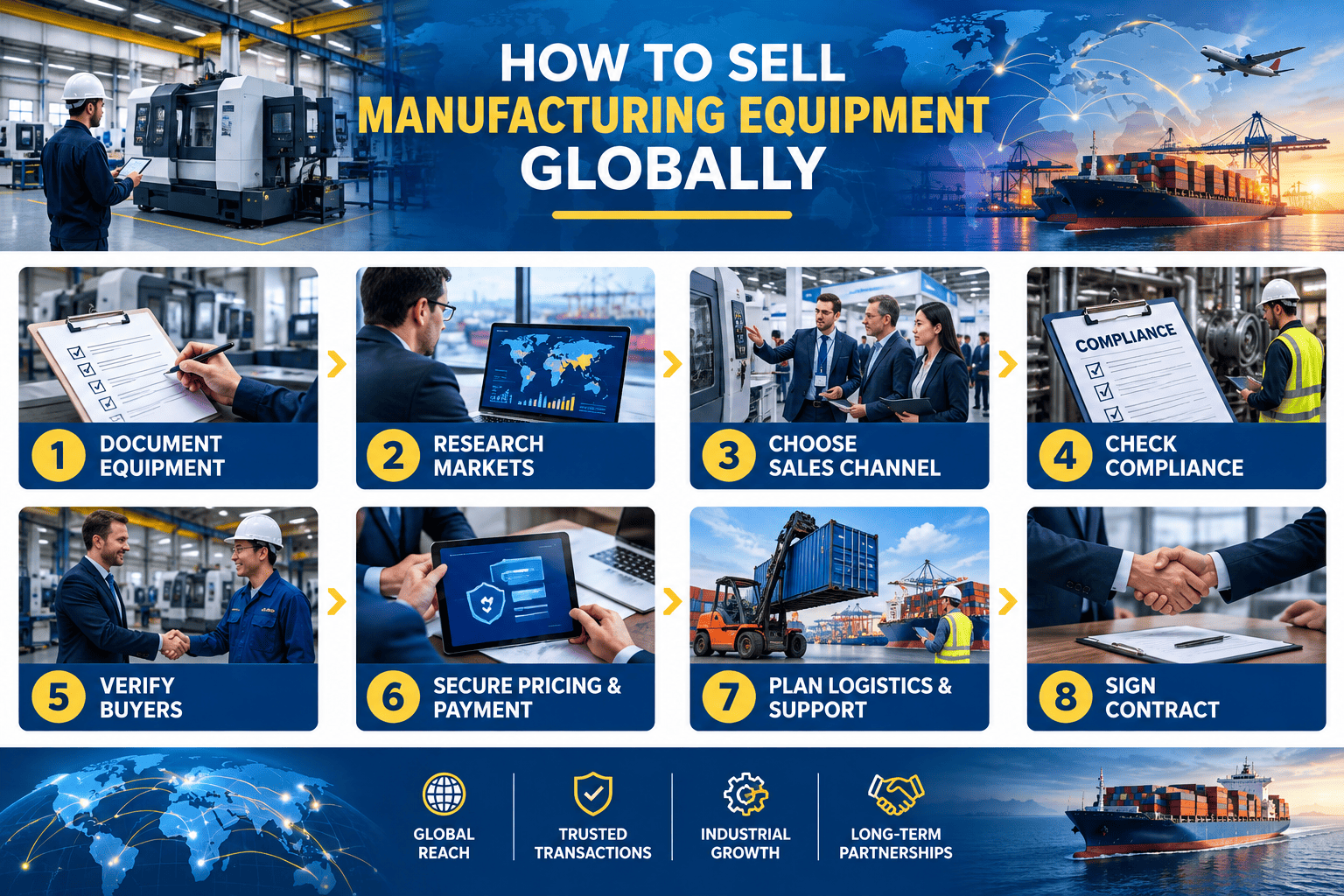 How to sell manufacturing equipment in foreign markets: valuation, documentation, channels, compliance and payment