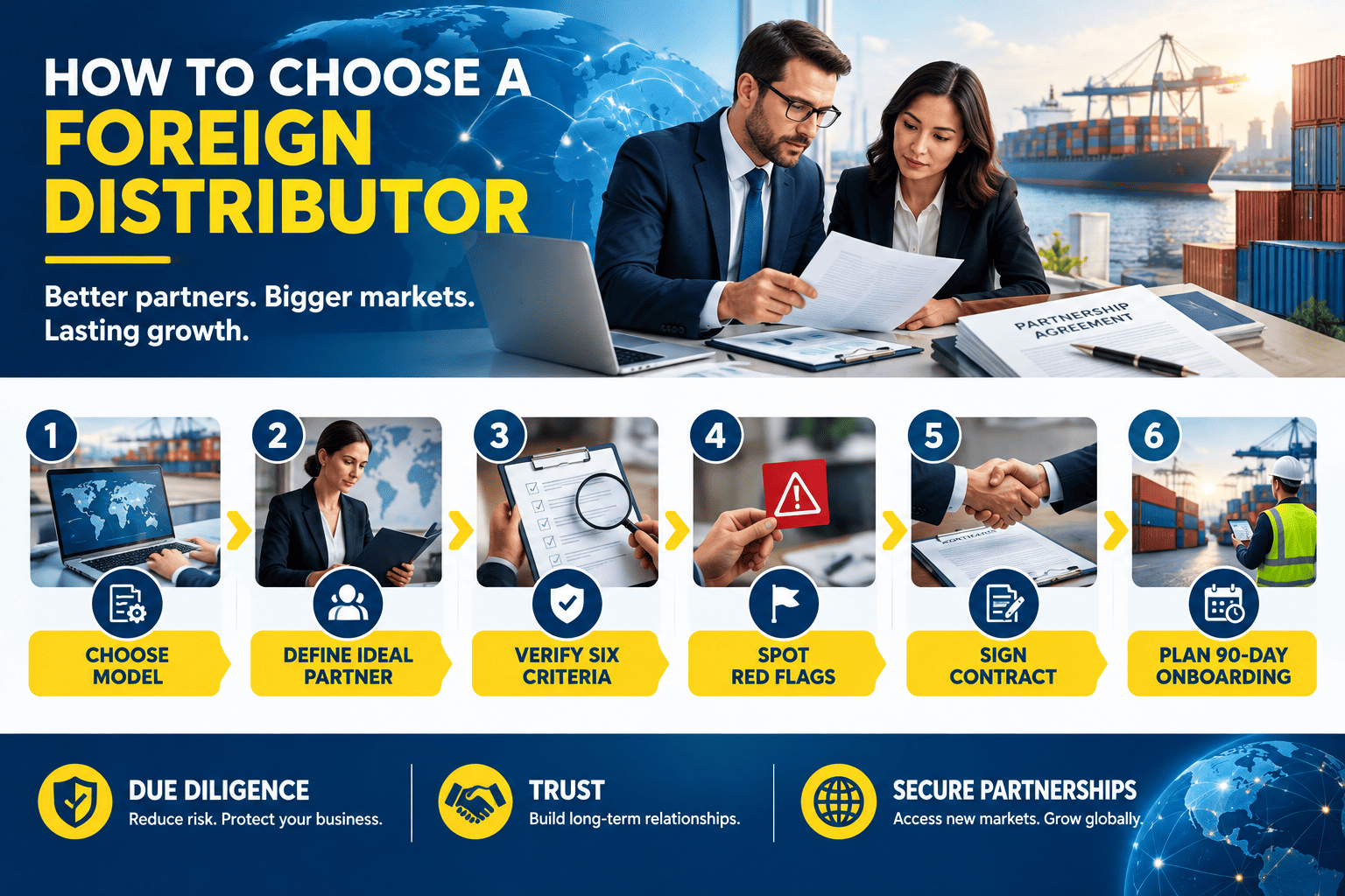 International distribution agreement checklist: partner profile, qualification, red flags, key clauses, onboarding and exit